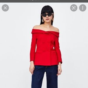 Zara red Bardot blazer jacket never worn